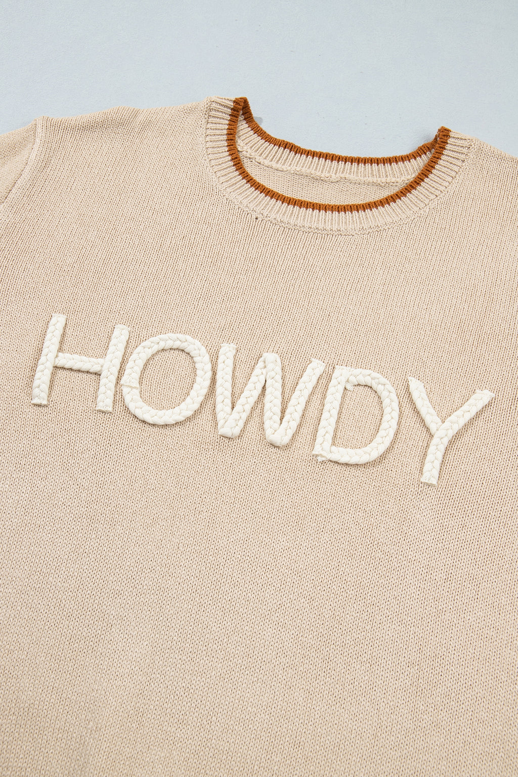 Parchment Corder HOWDY Letter Graphic Crew Neck Relaxed Sweater