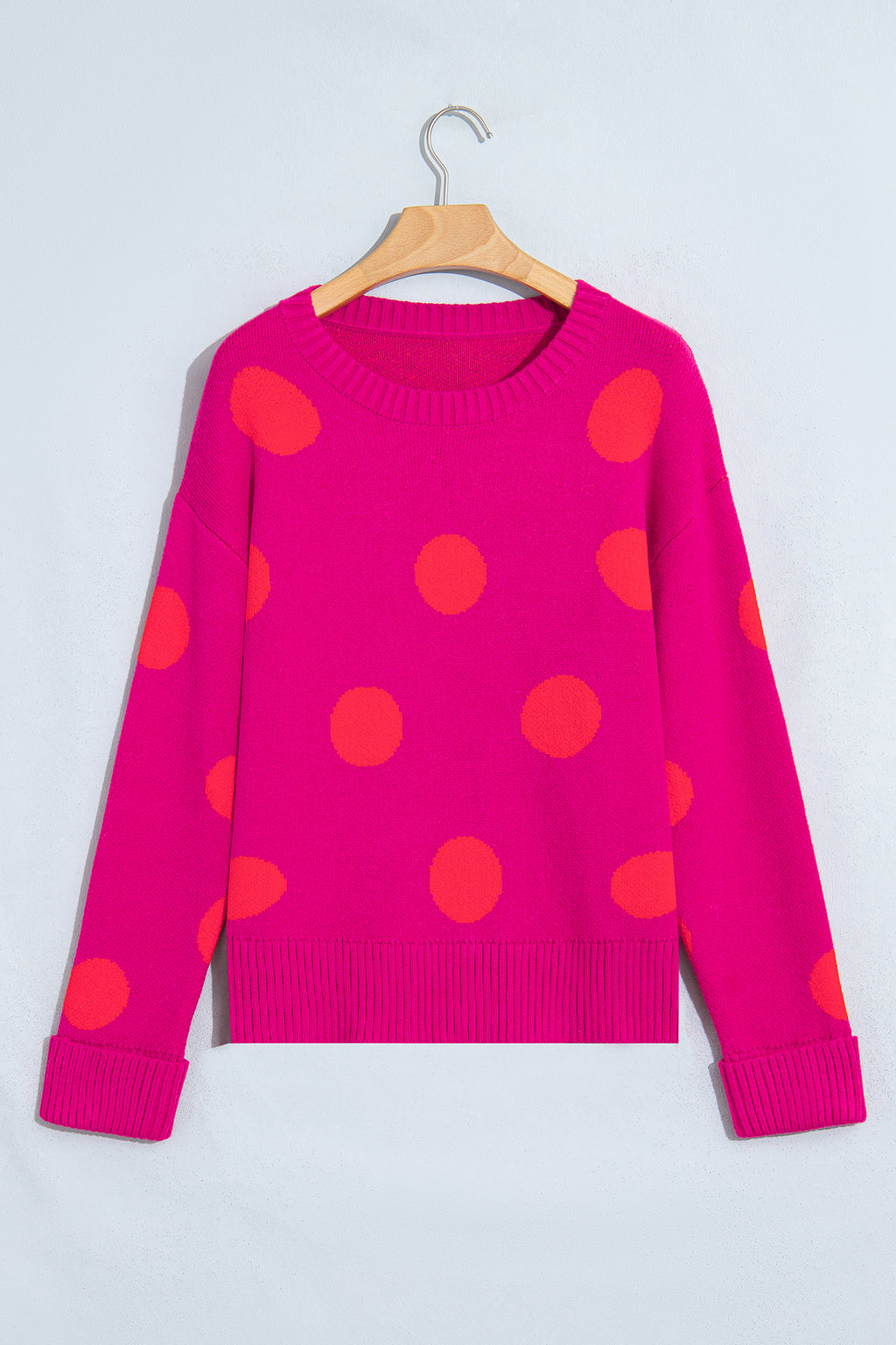 Strawberry Pink Playful Cozy Polka Dot Sweater