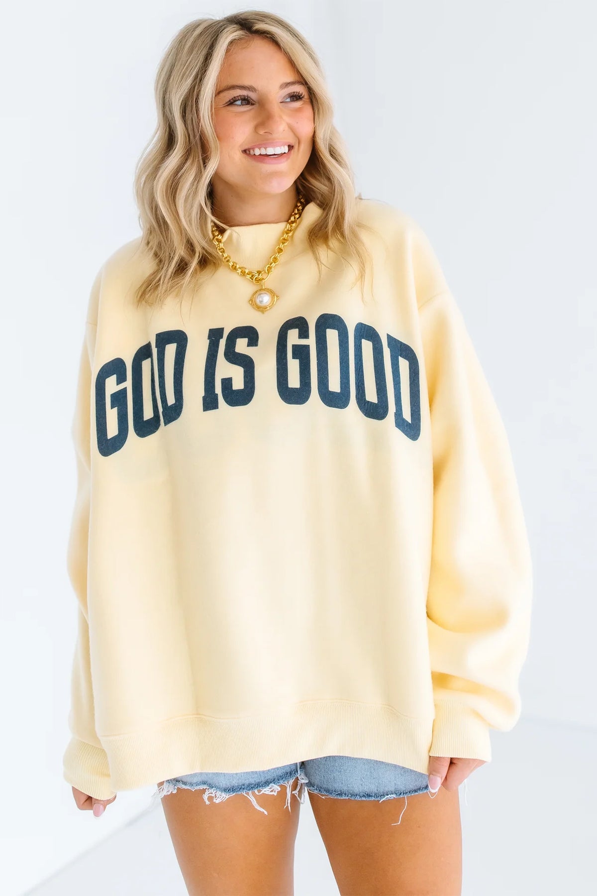 Light Grey Jesus Slogan Stand Neck Long Sleeve Oversized Tunic Plus Size Sweatshirt