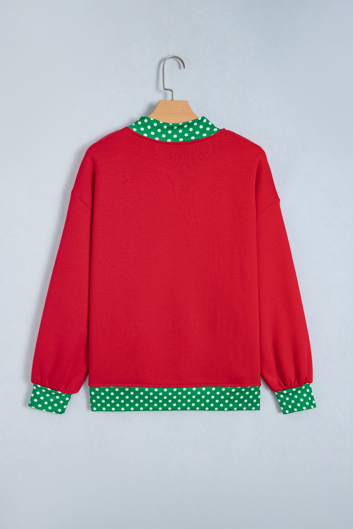 Grapefruit Orange Polka Dot Letter Print Contrast Trim Mock Neck Sweatshirt