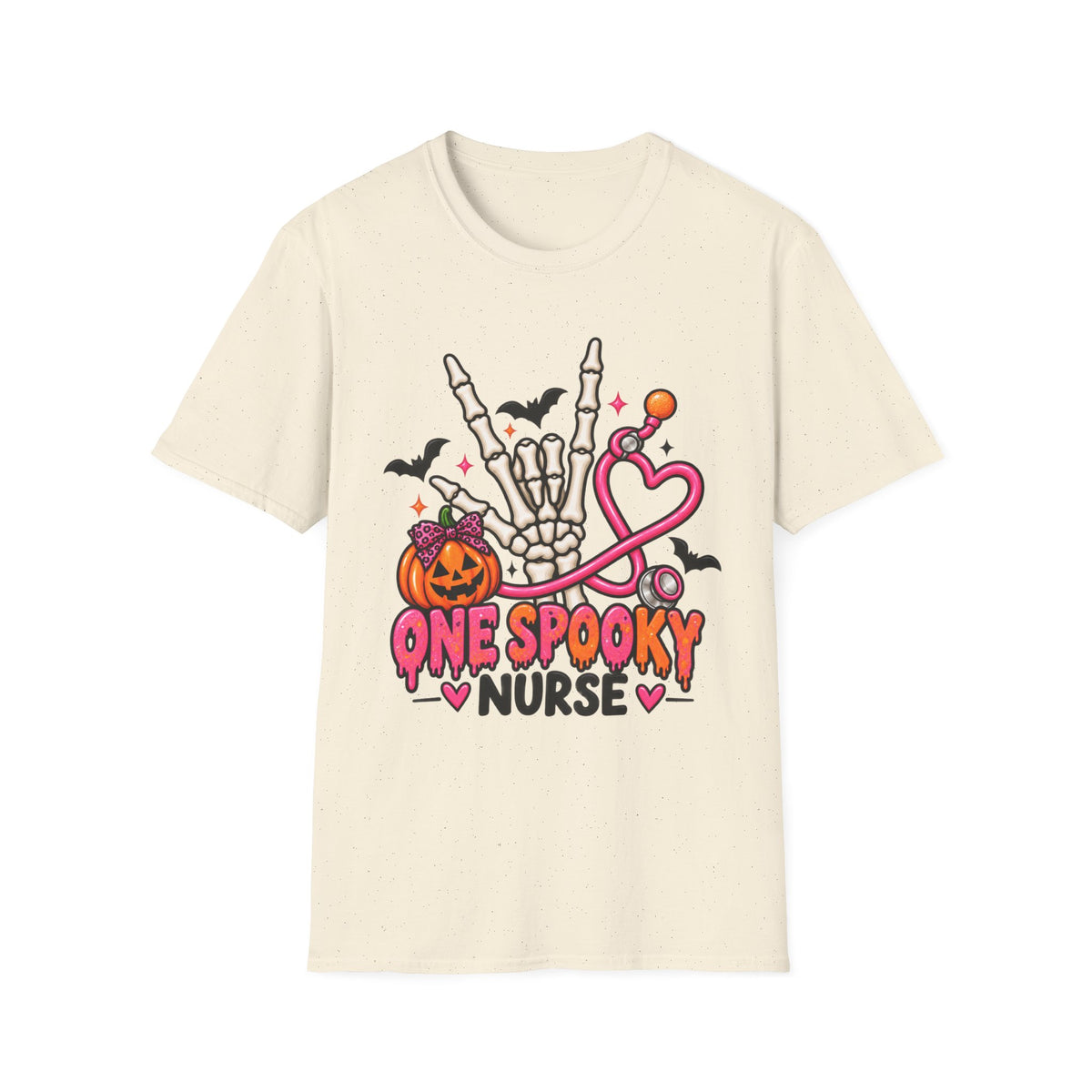 Halloween Nurse T-Shirt — "One Spooky Nurse" Skeleton, Pumpkin & Stethoscope Tee
