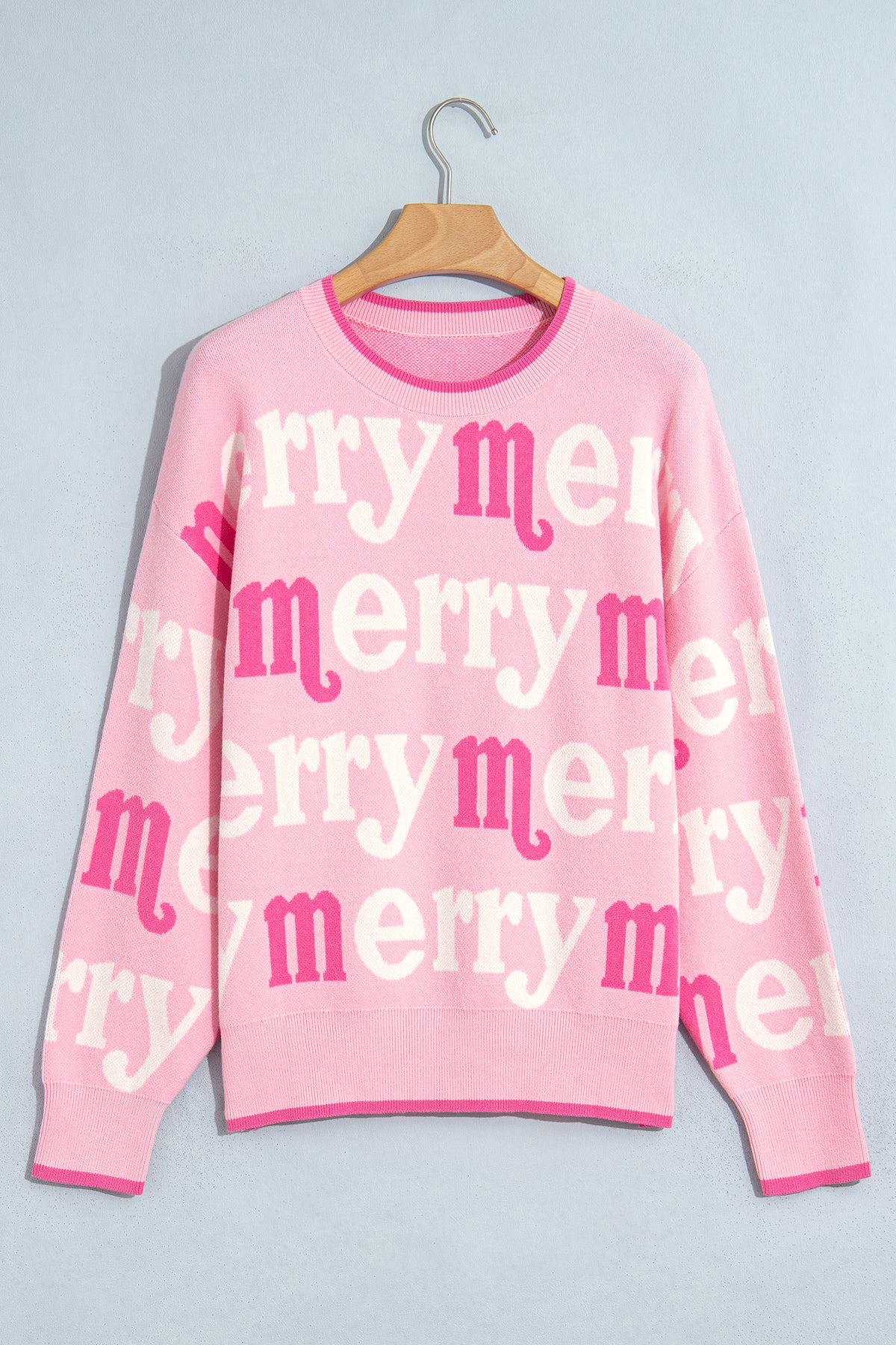 Pink All Over Merry Me Graphic Round Neck Knit Sweater