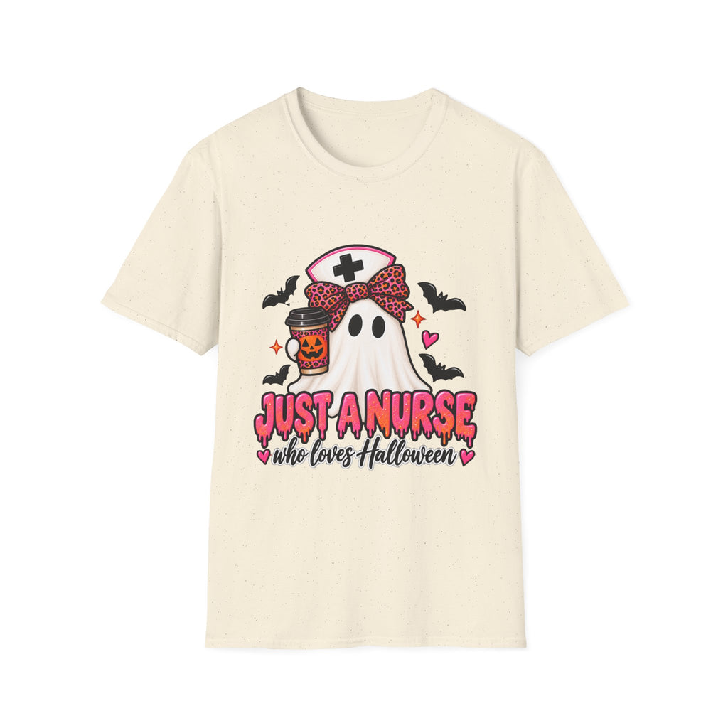 Halloween Nurse T‑Shirt – “Just a Nurse Who Loves Halloween” Ghost Design