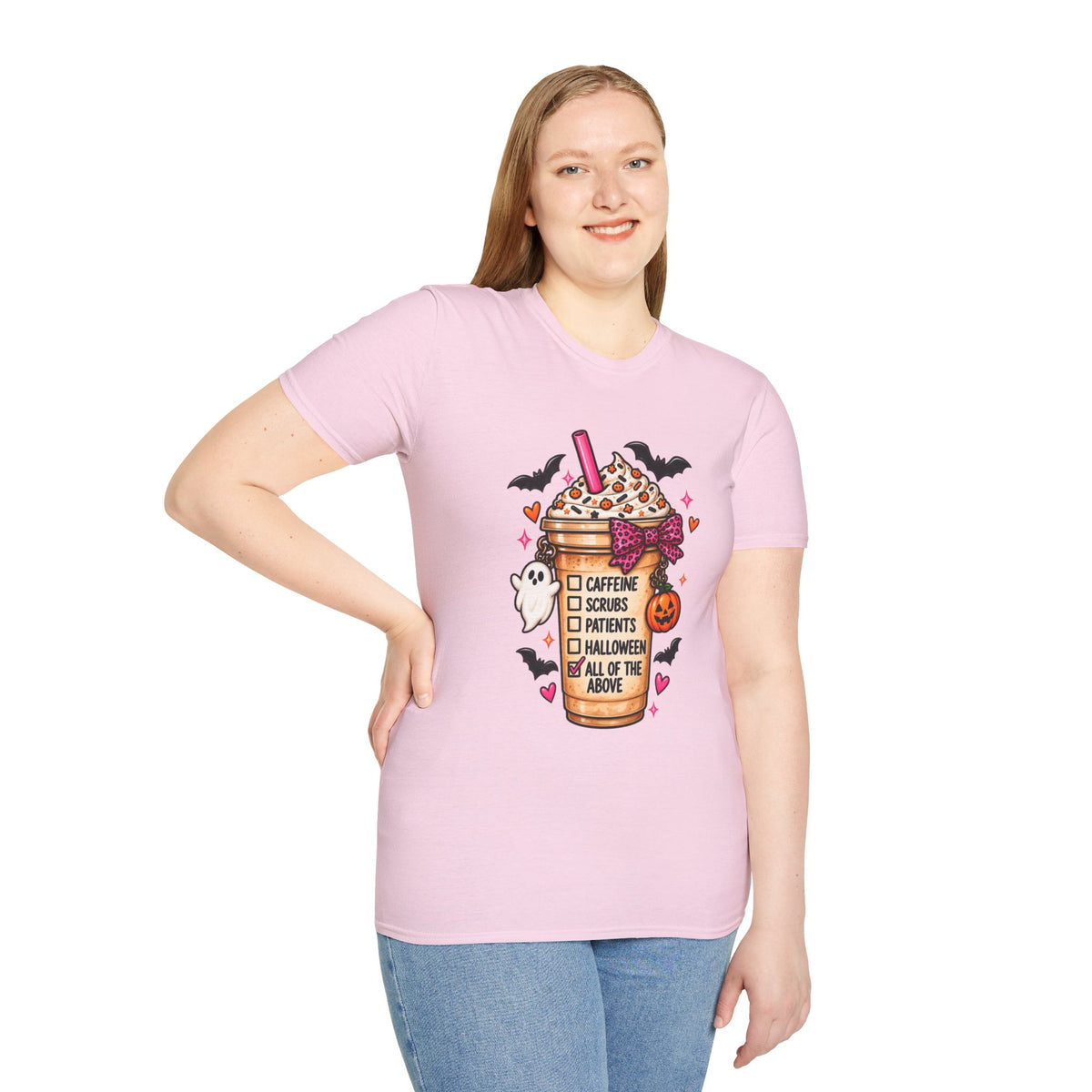 Halloween Nurse Coffee T-Shirt — "Caffeine, Scrubs, Patients" Fall Medical Tee