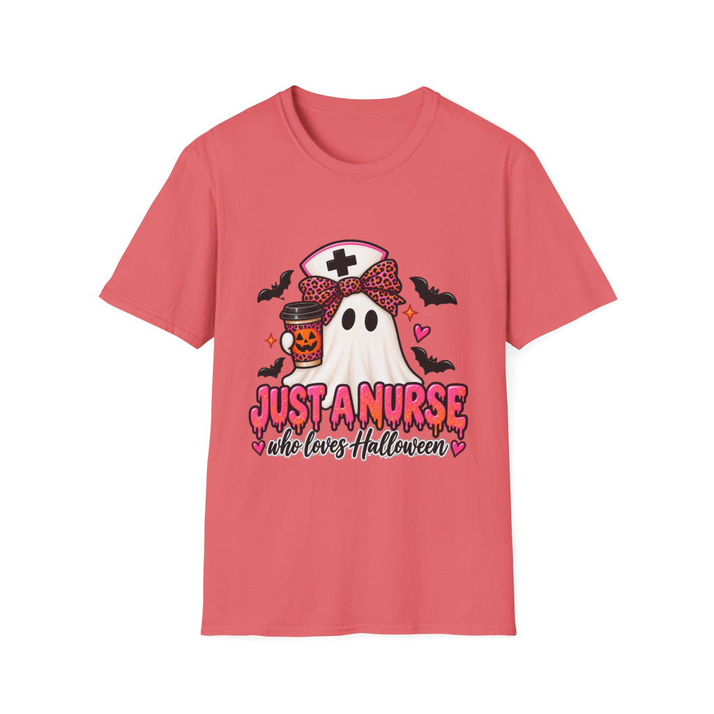 Halloween Nurse T‑Shirt – “Just a Nurse Who Loves Halloween” Ghost Design