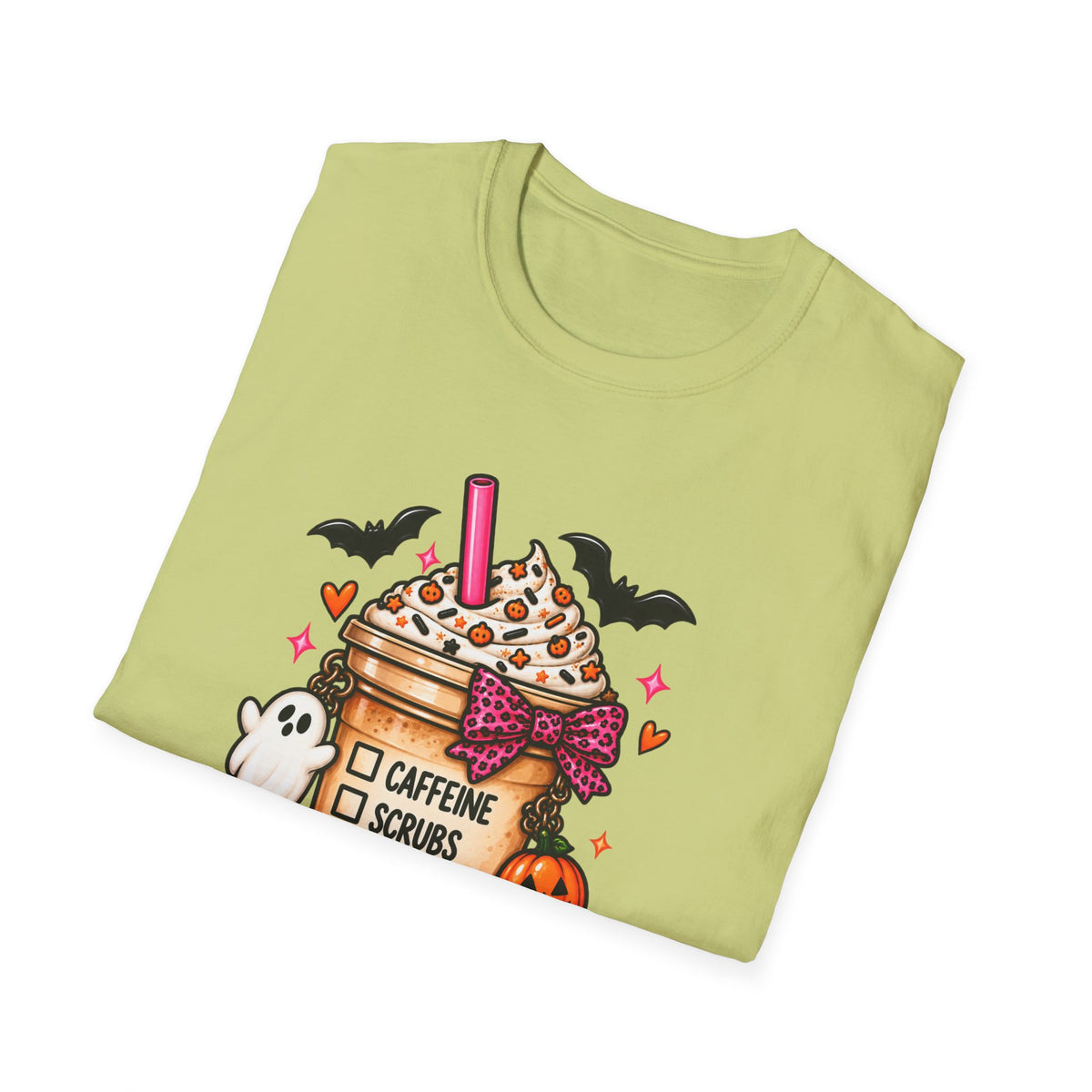 Halloween Nurse Coffee T-Shirt — "Caffeine, Scrubs, Patients" Fall Medical Tee