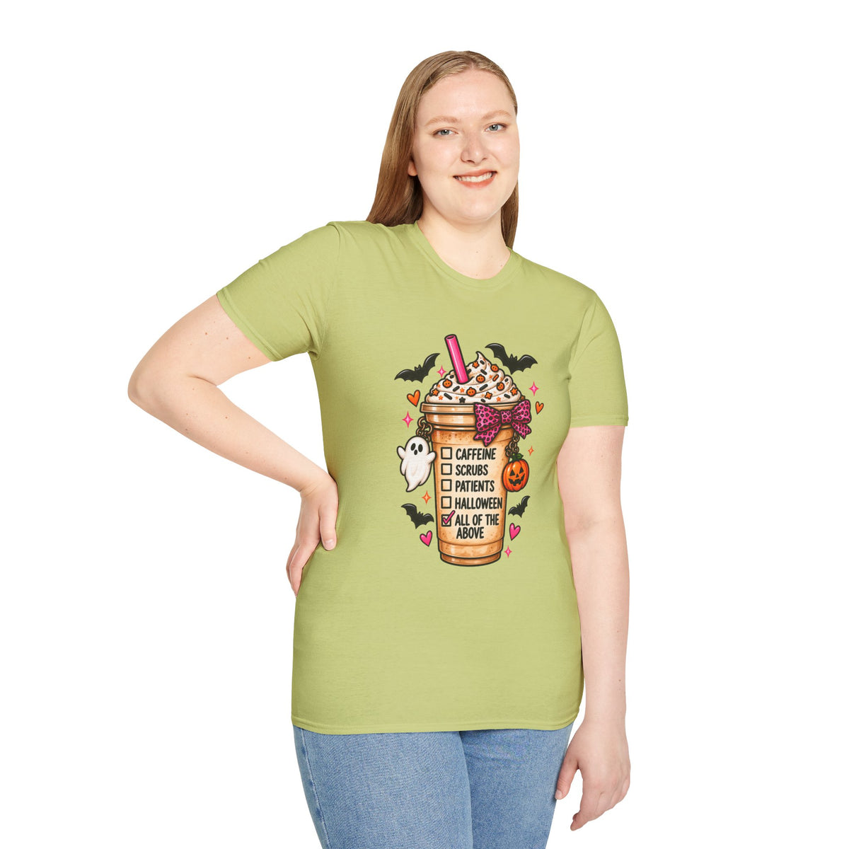 Halloween Nurse Coffee T-Shirt — "Caffeine, Scrubs, Patients" Fall Medical Tee