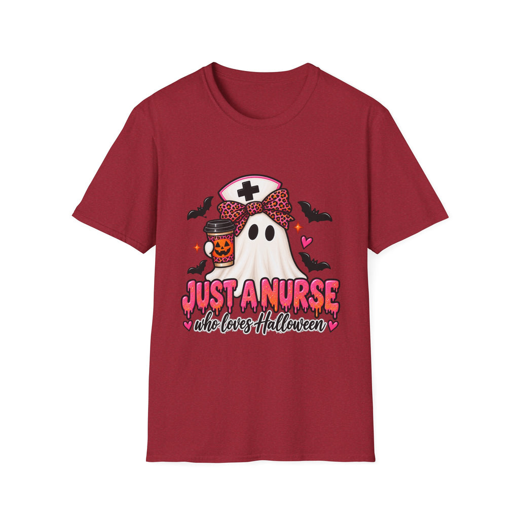 Halloween Nurse T‑Shirt – “Just a Nurse Who Loves Halloween” Ghost Design