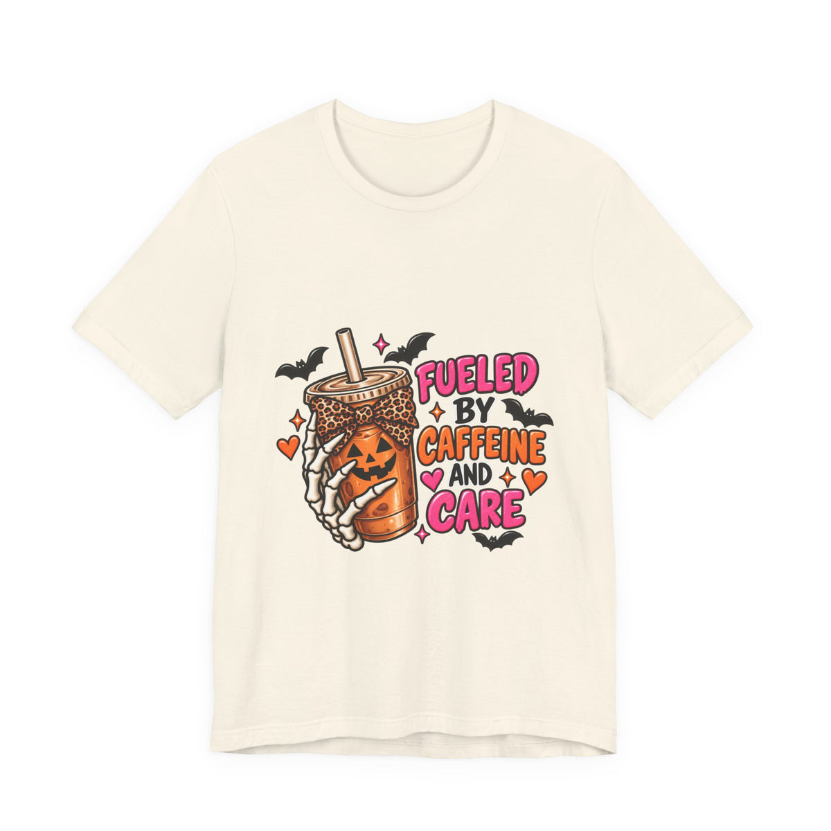 Fueled by Caffeine and Care Tee — Halloween Pumpkin Boba Coffee Shirt