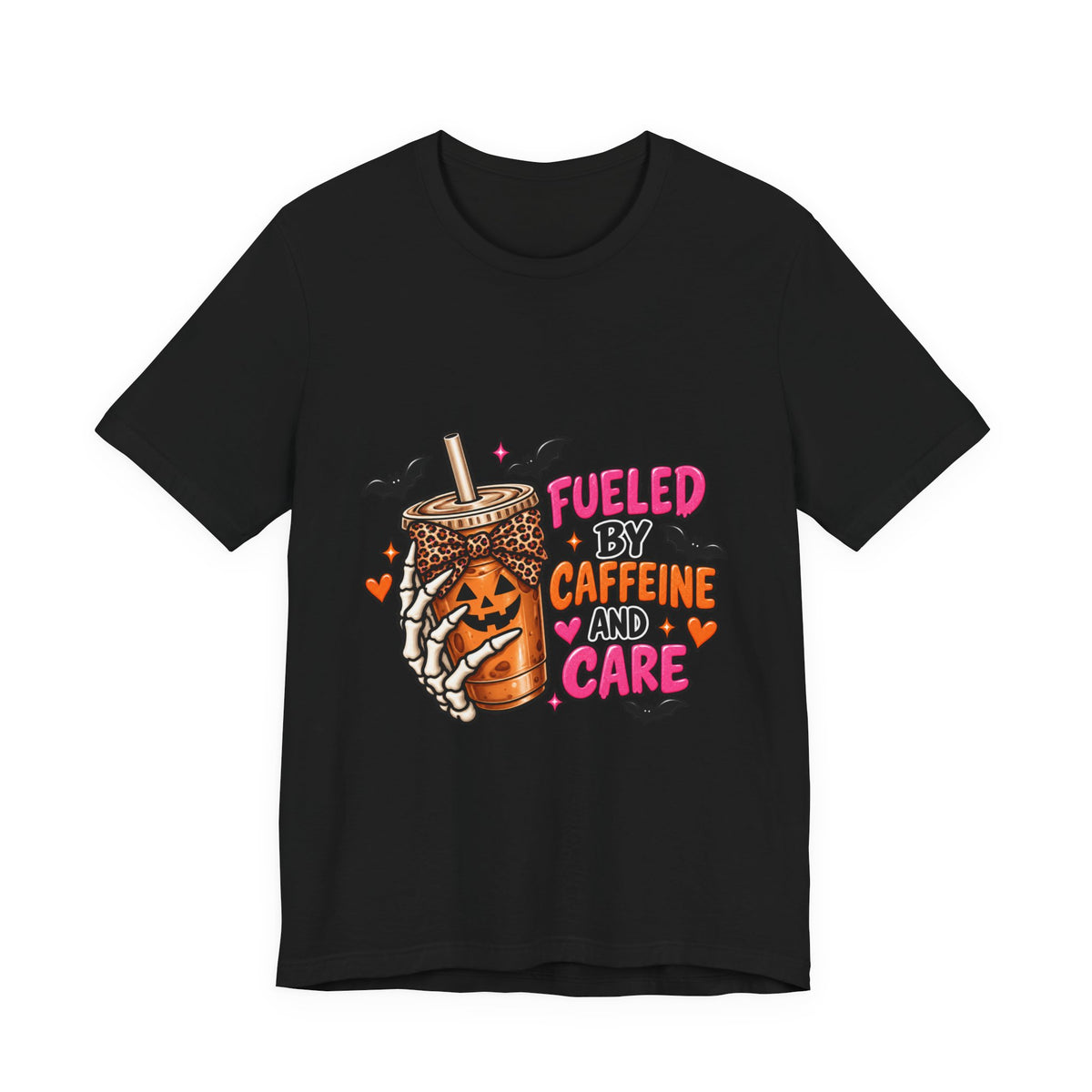 Fueled by Caffeine and Care Tee — Halloween Pumpkin Boba Coffee Shirt
