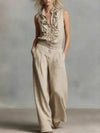 Sleeveless Linen Blend Matching Pant Set