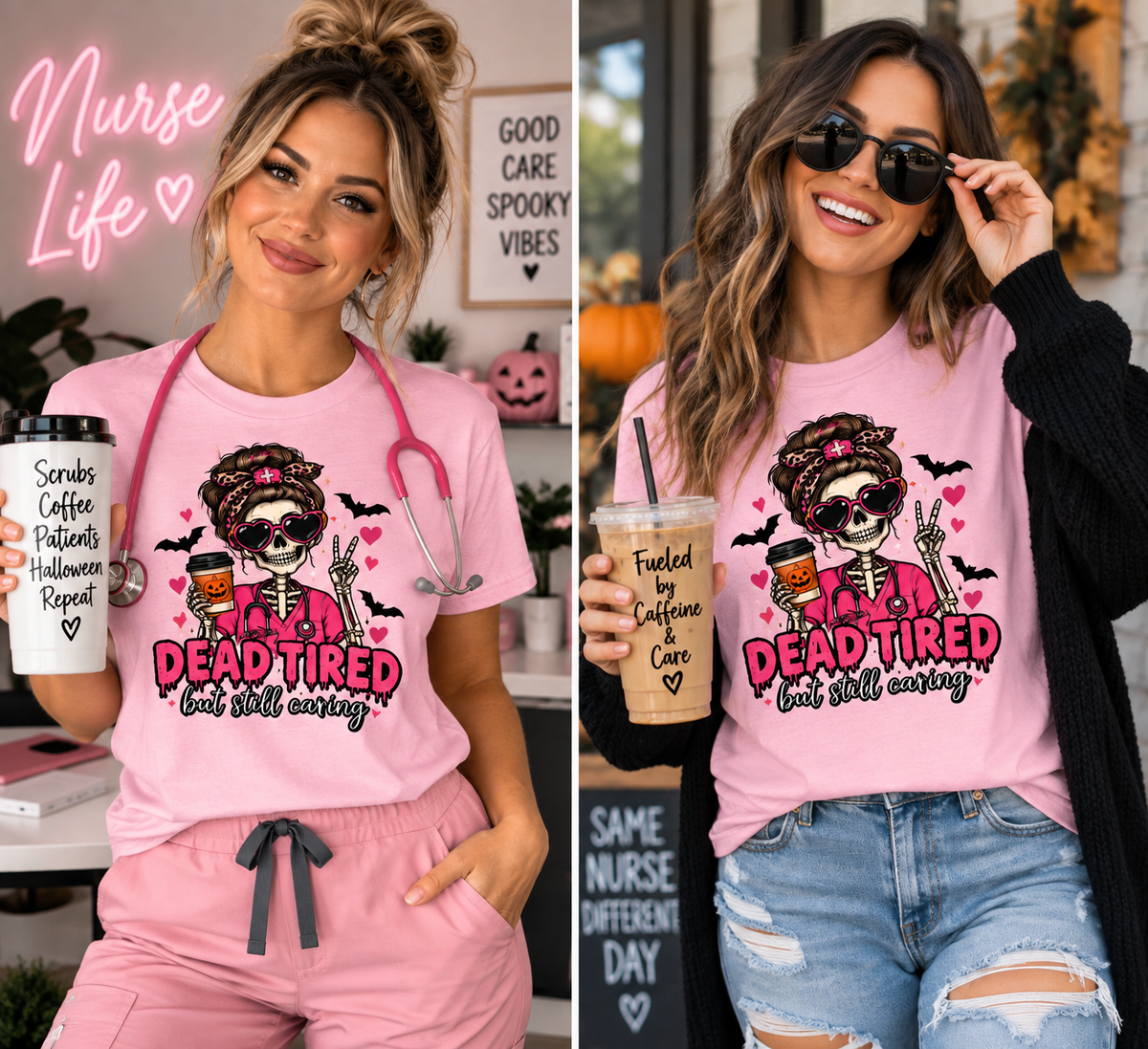 Dead Tired But Still Caffeinating Tee — Cute Skull Coffee Shirt