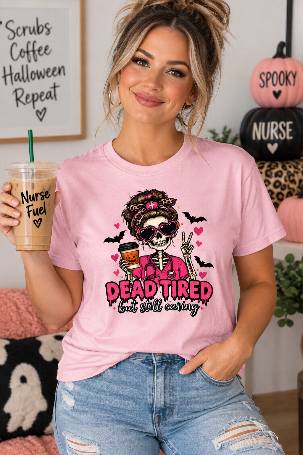 Dead Tired But Still Caffeinating Tee — Cute Skull Coffee Shirt