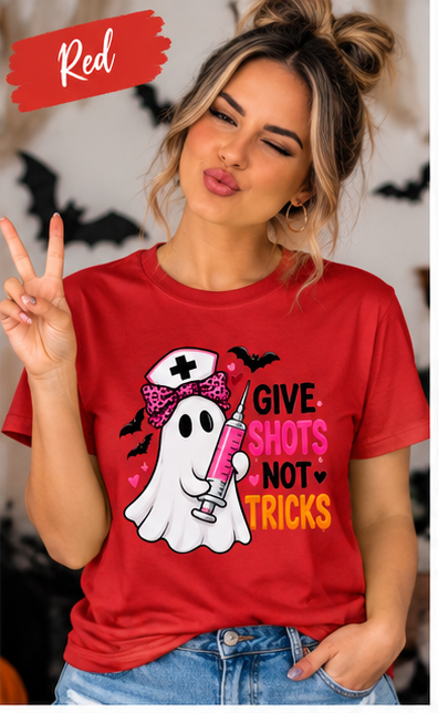 Halloween Nurse Ghost T‑Shirt — "Give Shots Not Tricks" Cute Medical Halloween Tee