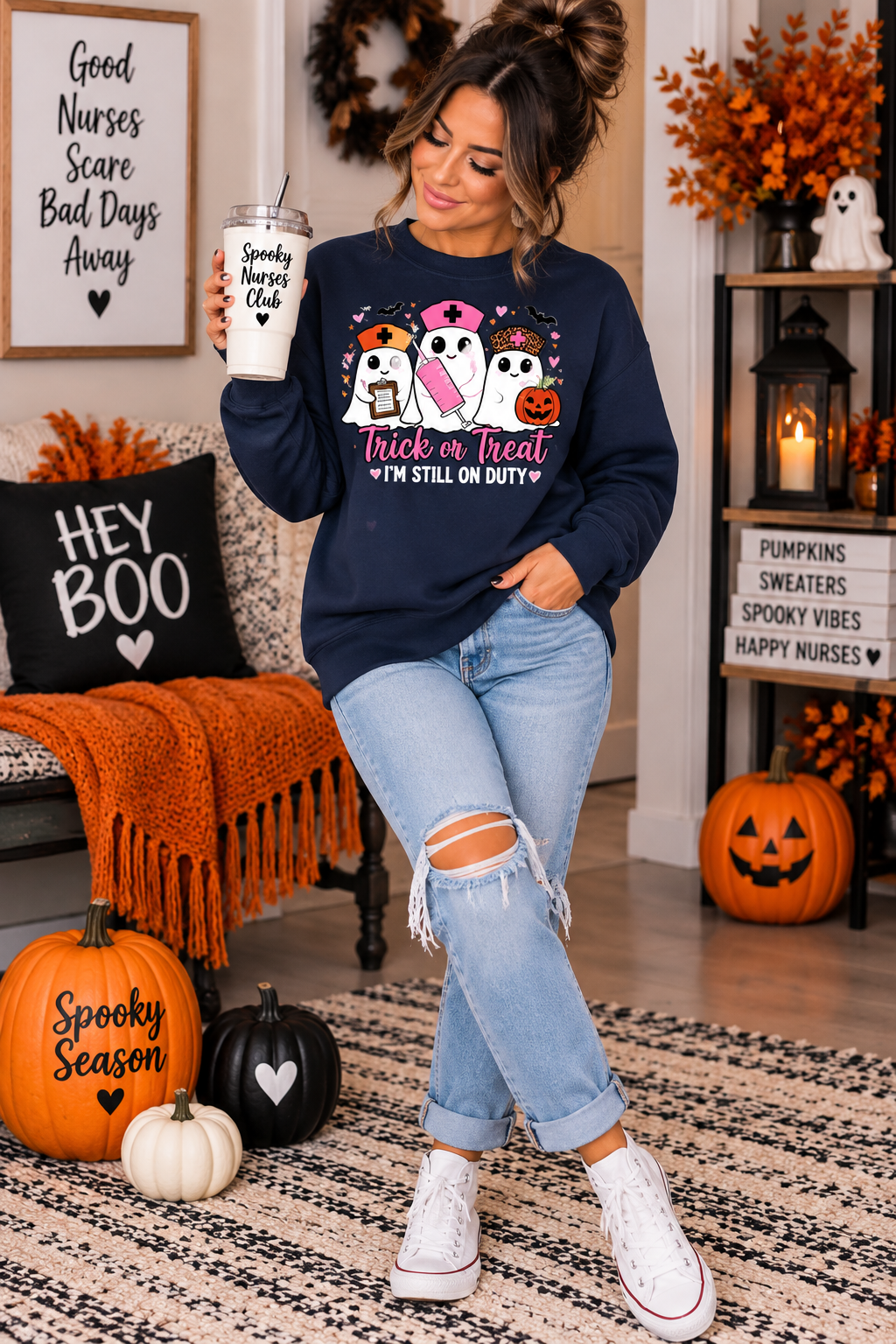 Halloween 'Fueled by Caffeine and Care' Sweatshirt