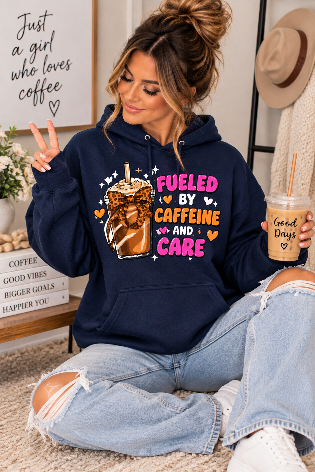 Hoodie — "Fueled by Caffeine and Care" Pumpkin Latte Graphic Hoodie