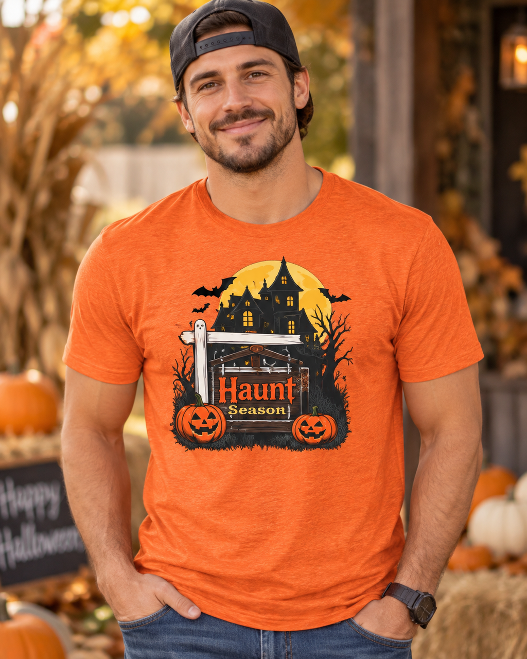 Halloween Haunted House T-Shirt — "Homes Don't Haunt Themselves" Pumpkin Tee