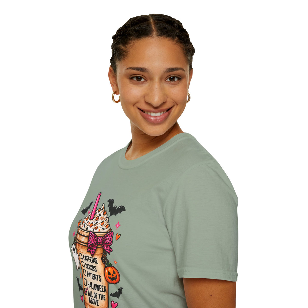 Halloween Nurse Coffee T-Shirt — "Caffeine, Scrubs, Patients" Fall Medical Tee