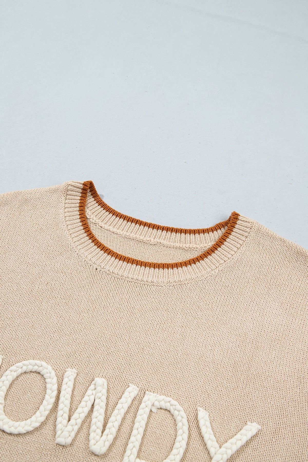 Parchment Corder HOWDY Letter Graphic Crew Neck Relaxed Sweater