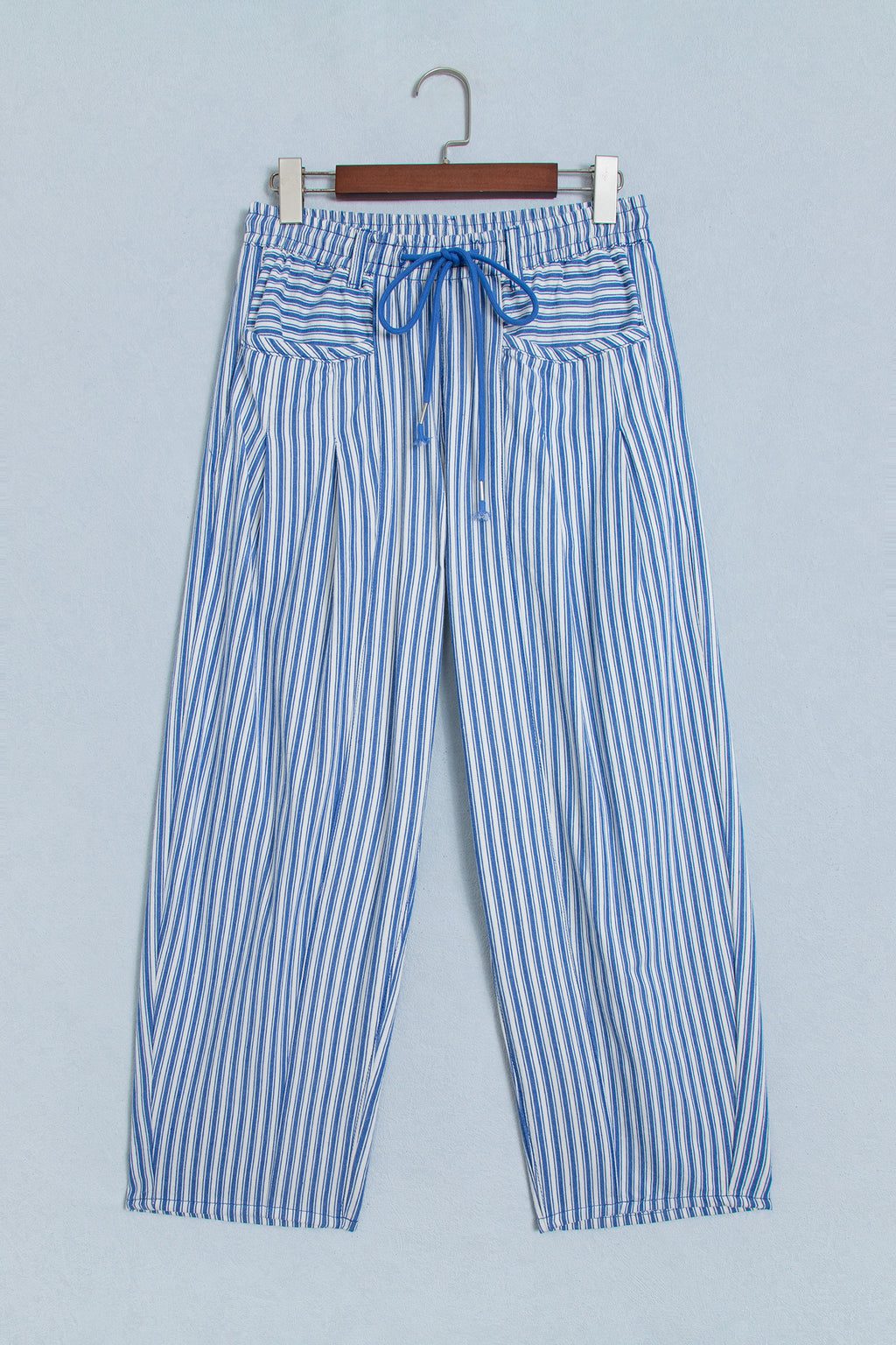Blue Stripe Drawstring Casual Loose Pants