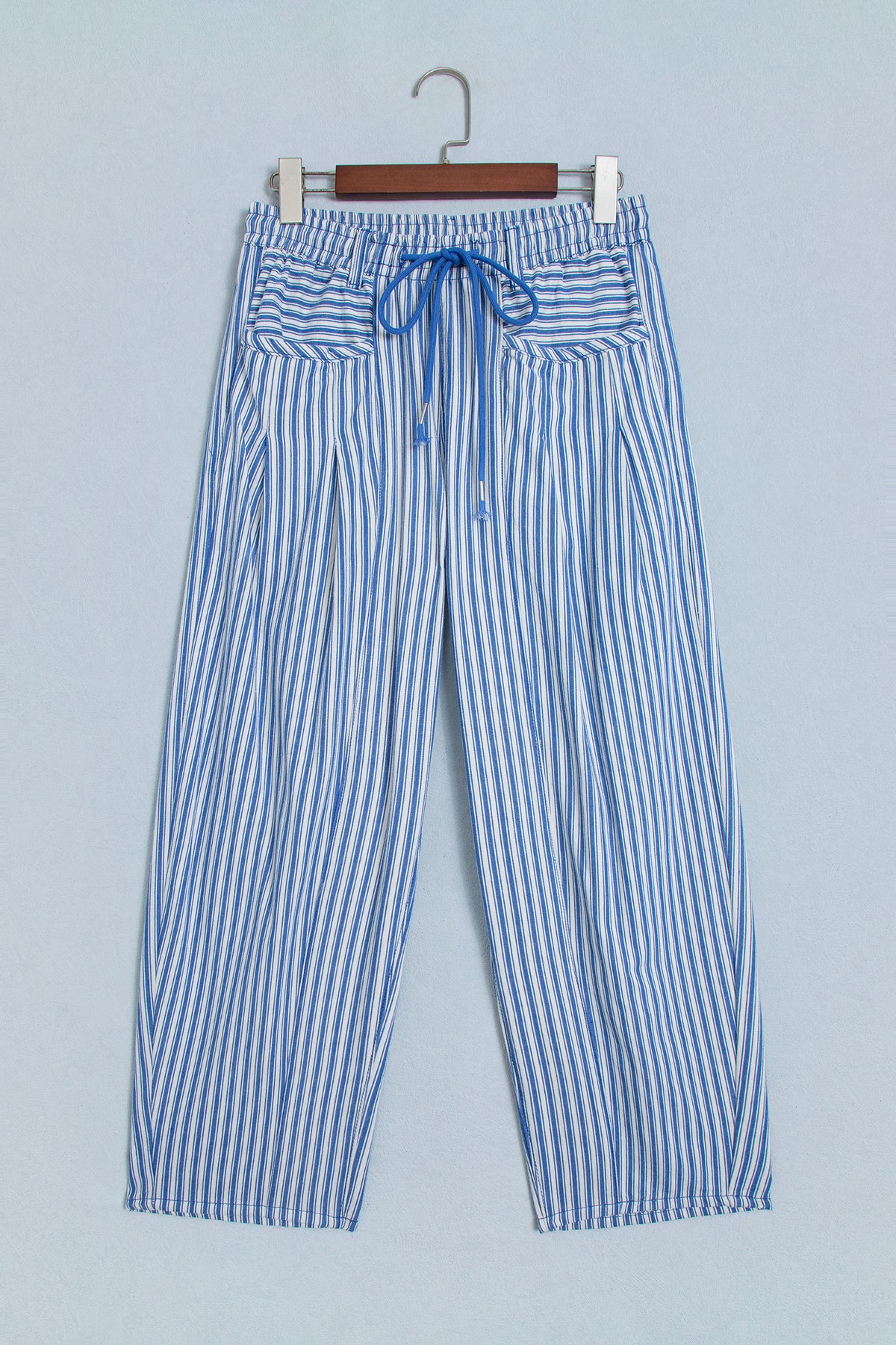 Blue Stripe Drawstring Casual Loose Pants