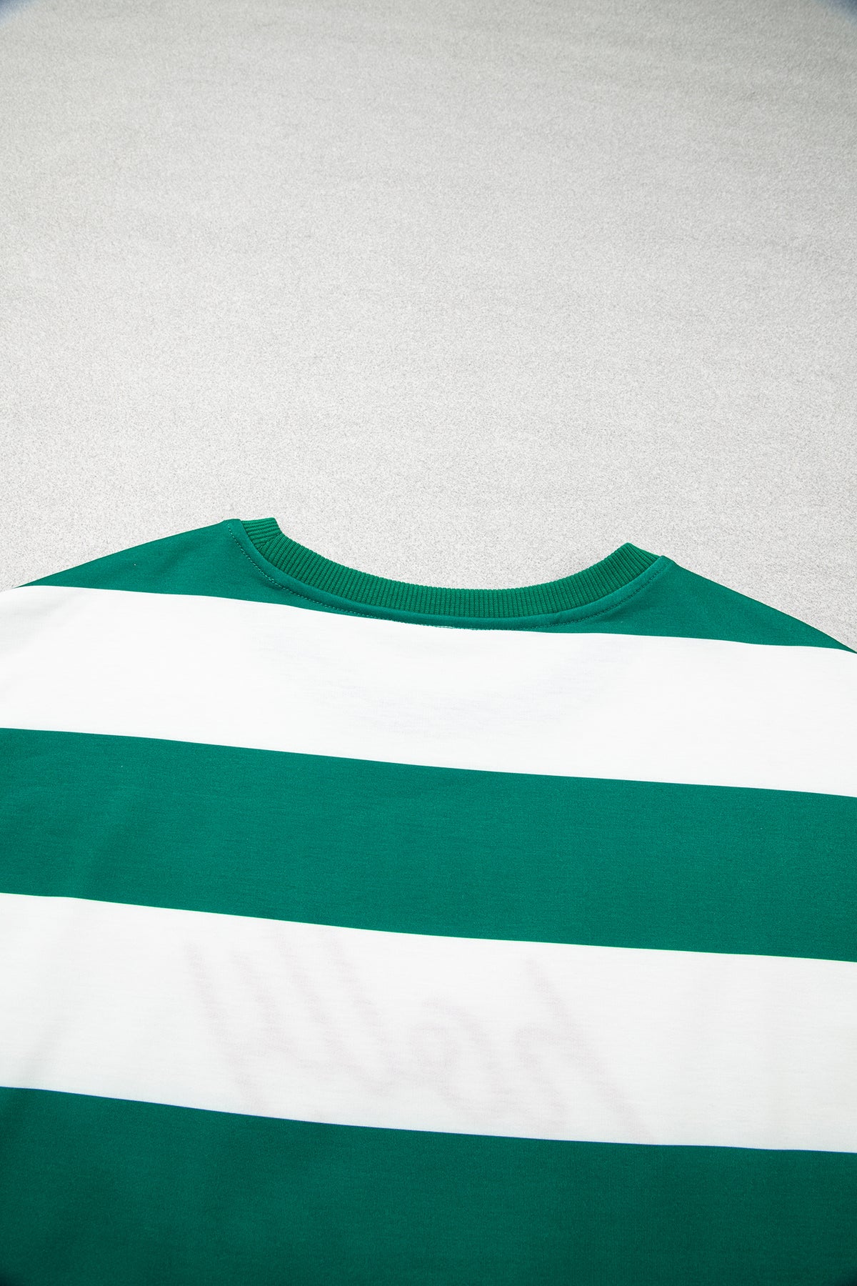 Green Stripe holly jolly Letter Embroidered Pullover Sweatshirt