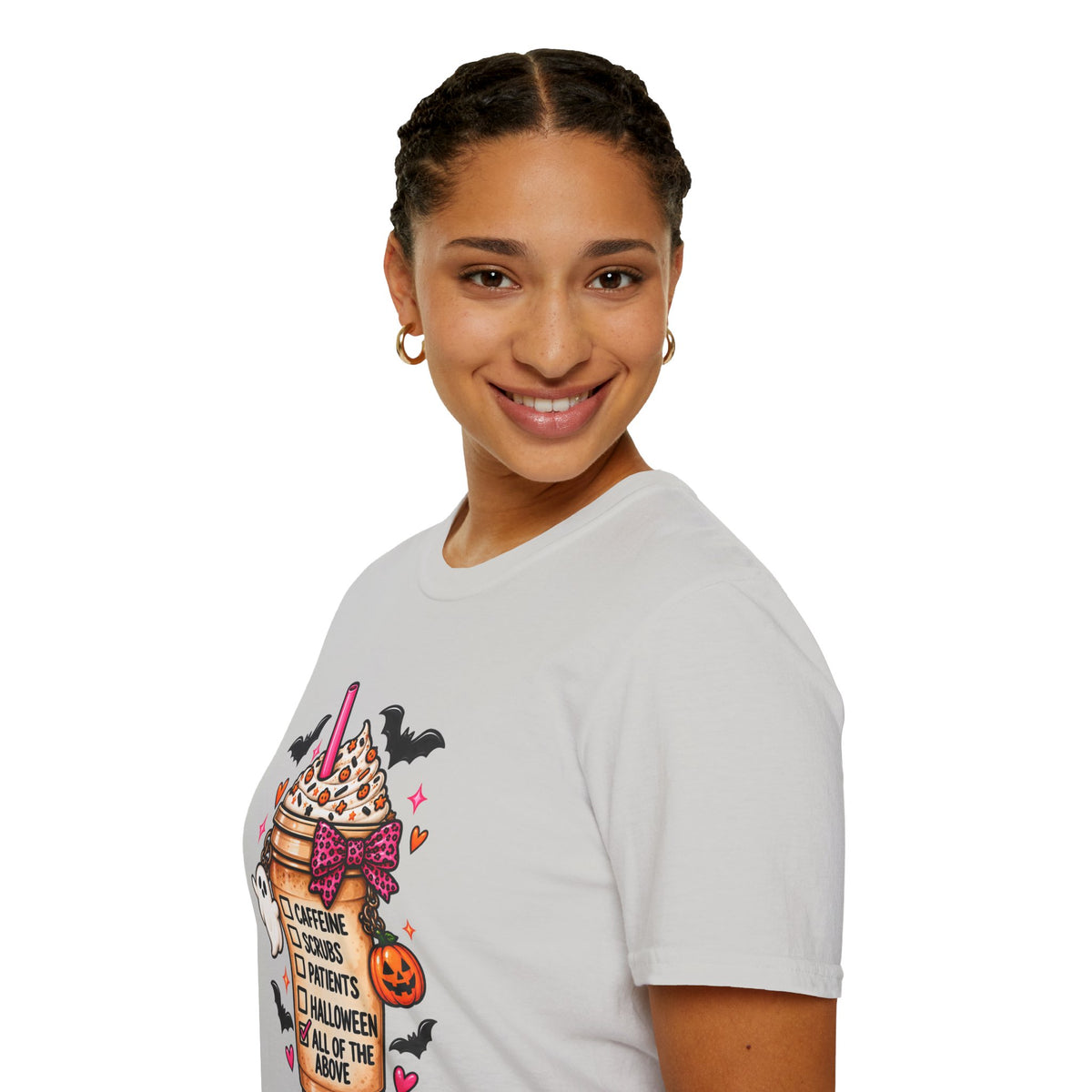 Halloween Nurse Coffee T-Shirt — "Caffeine, Scrubs, Patients" Fall Medical Tee