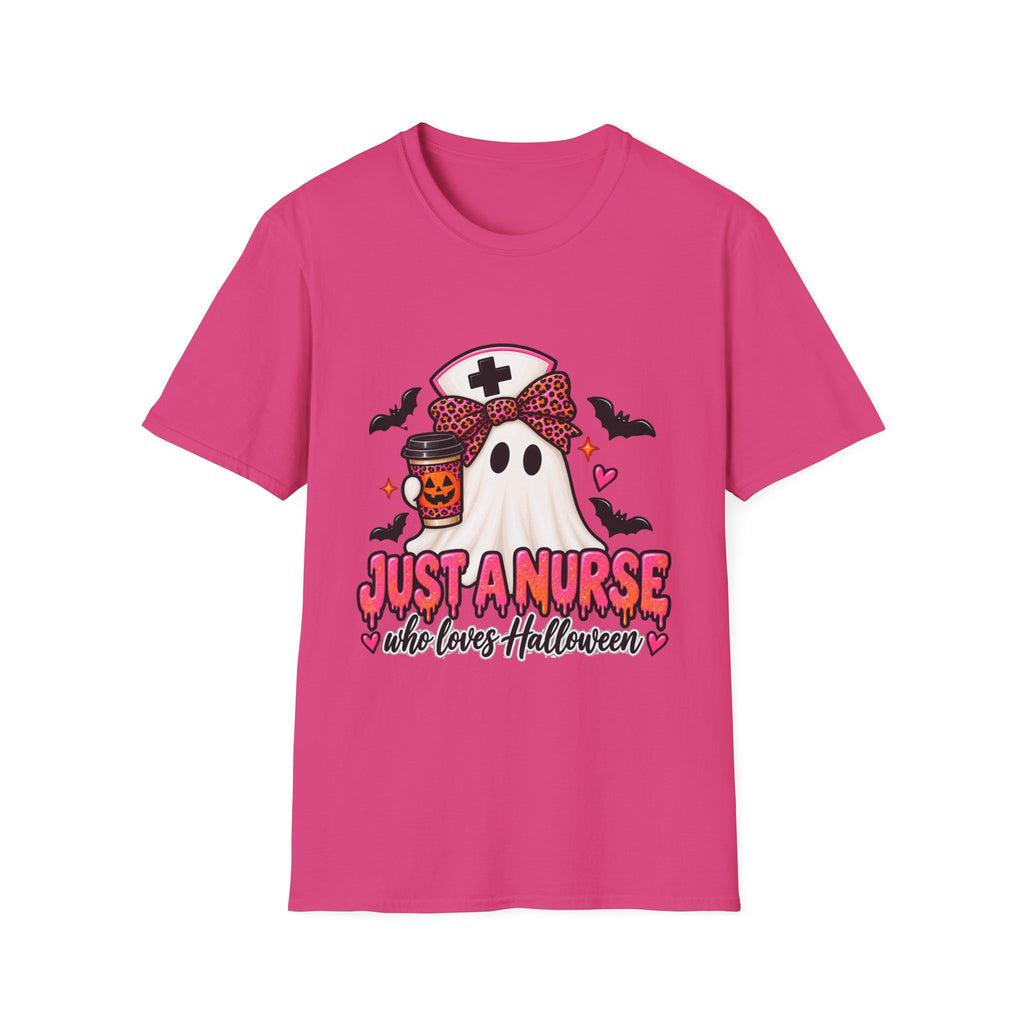 Halloween Nurse T‑Shirt – “Just a Nurse Who Loves Halloween” Ghost Design