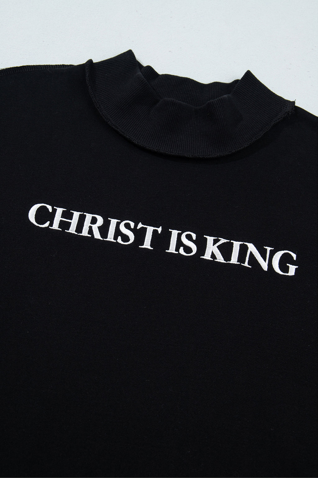 Beige CHRIST IS KING Embroidery High Neck Baggy Sweatshirt