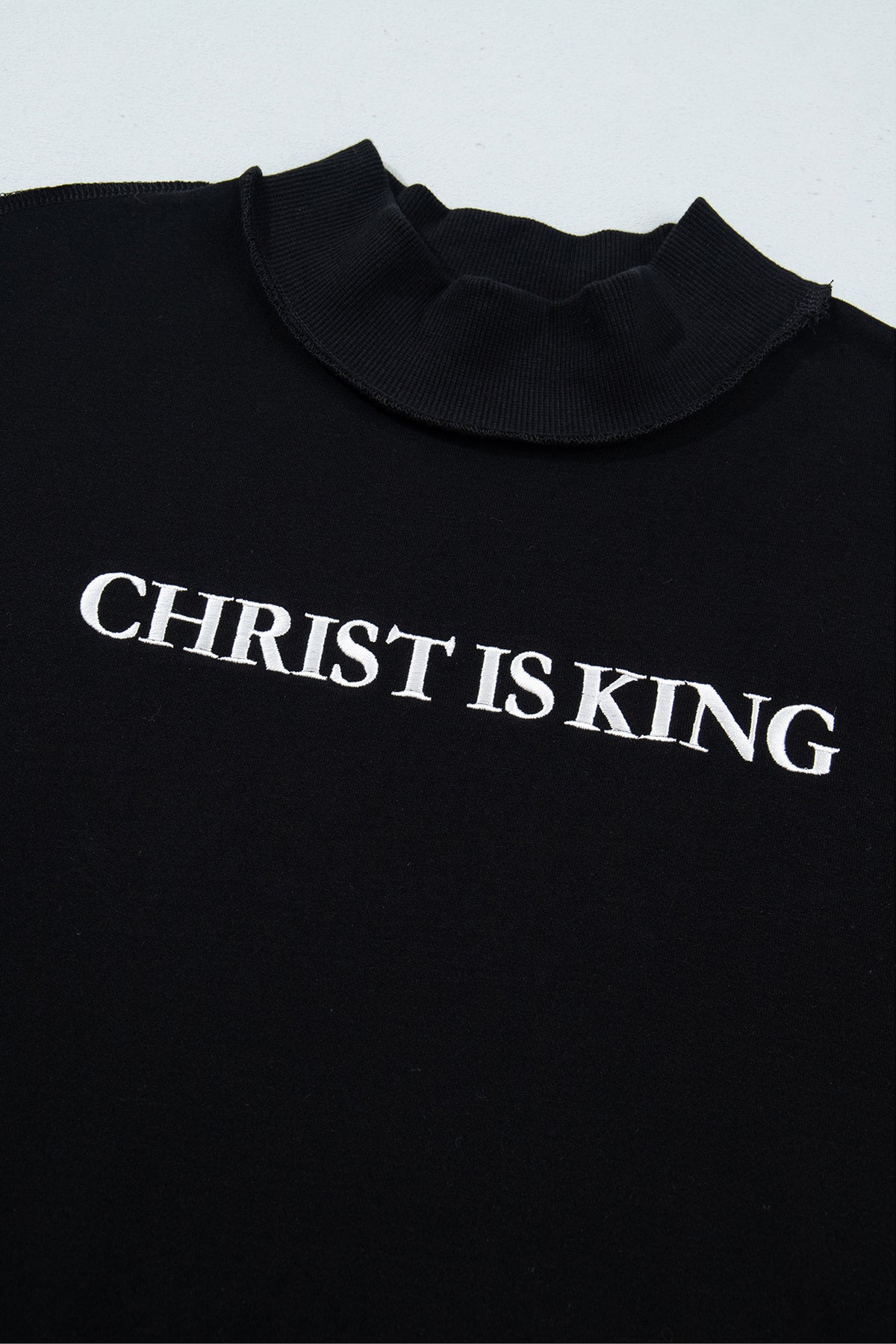 Beige CHRIST IS KING Embroidery High Neck Baggy Sweatshirt