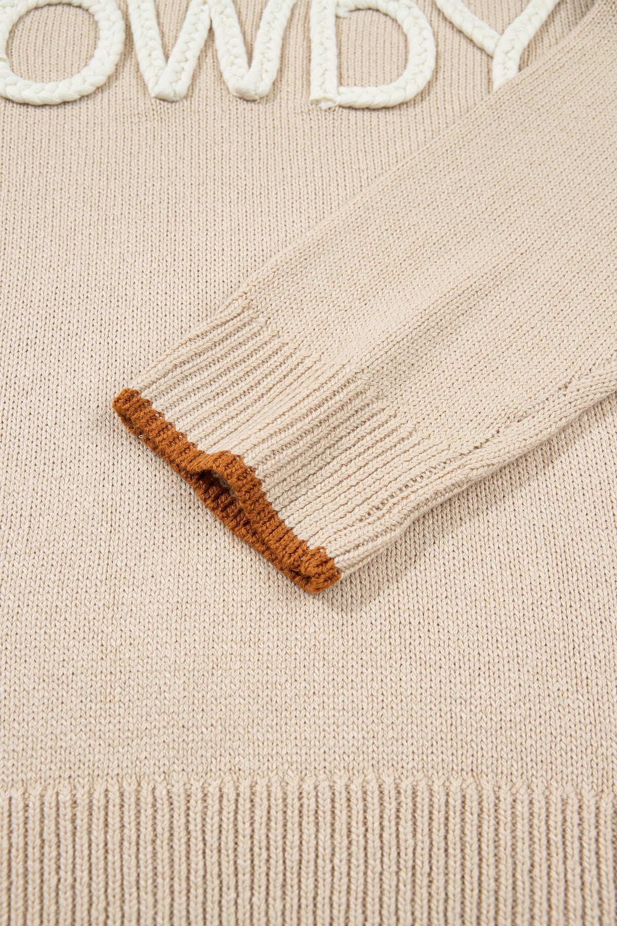 Parchment Corder HOWDY Letter Graphic Crew Neck Relaxed Sweater