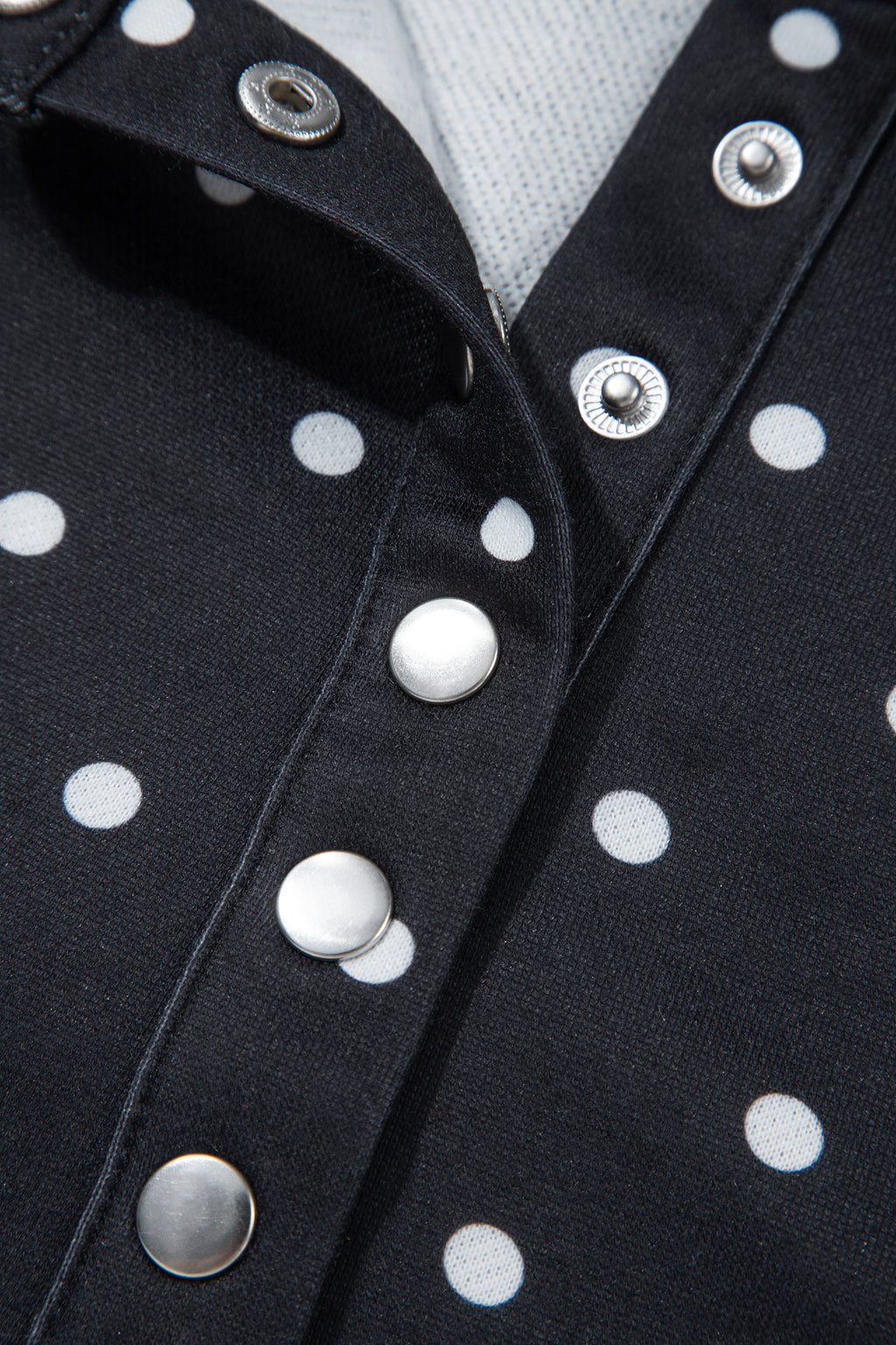Blue Polka Dot Print Metal Button Collar Casual Pullover Sweatshirt