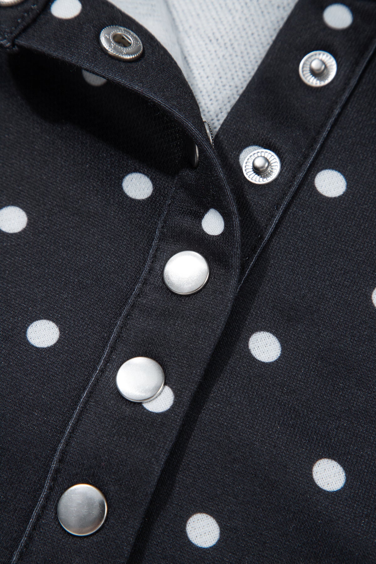 Blue Polka Dot Print Metal Button Collar Casual Pullover Sweatshirt