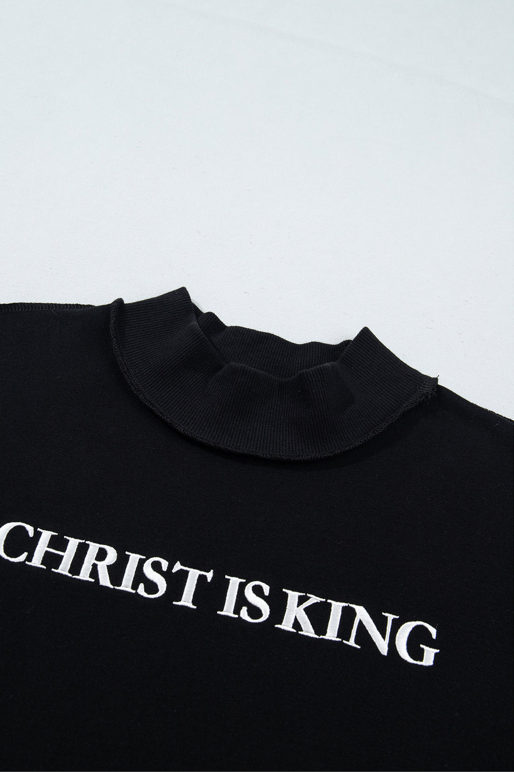 Beige CHRIST IS KING Embroidery High Neck Baggy Sweatshirt