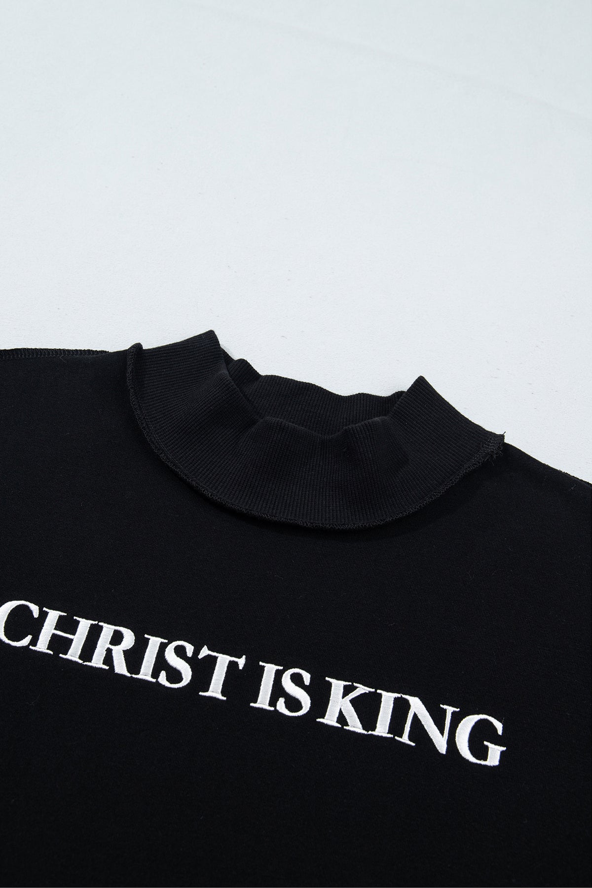 Beige CHRIST IS KING Embroidery High Neck Baggy Sweatshirt