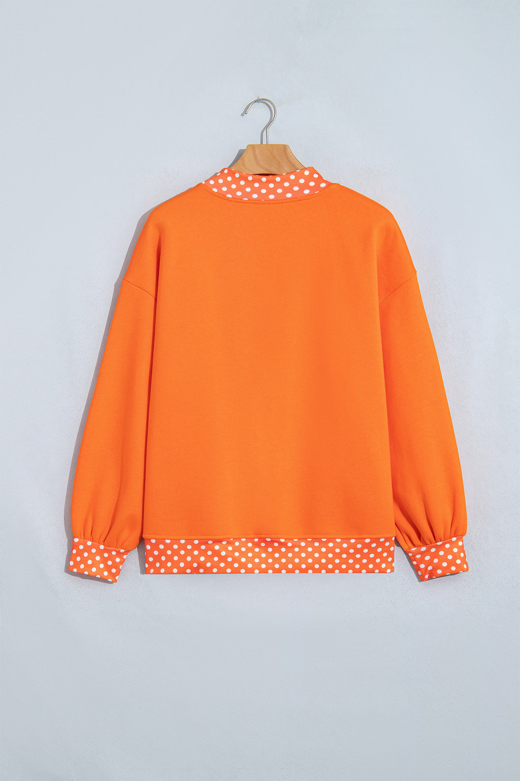 Grapefruit Orange Polka Dot Letter Print Contrast Trim Mock Neck Sweatshirt