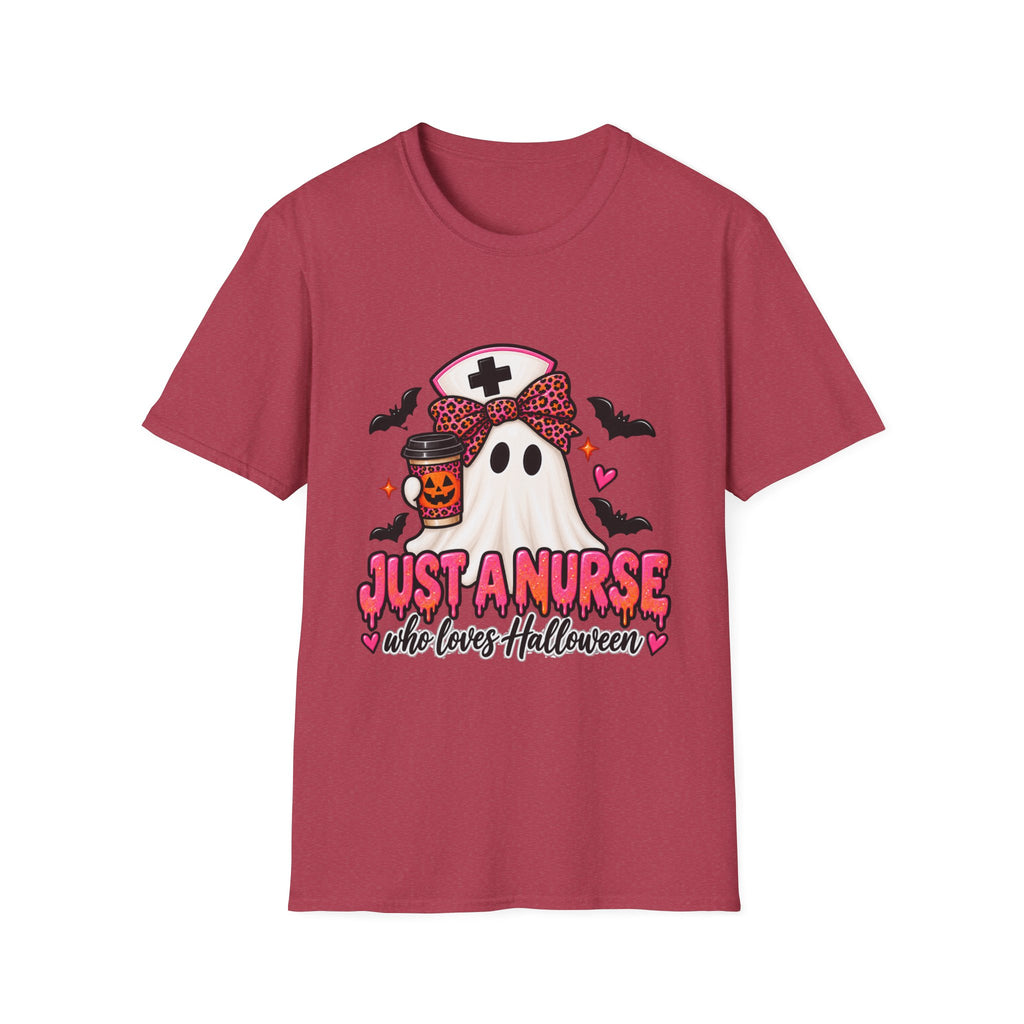 Halloween Nurse T‑Shirt – “Just a Nurse Who Loves Halloween” Ghost Design