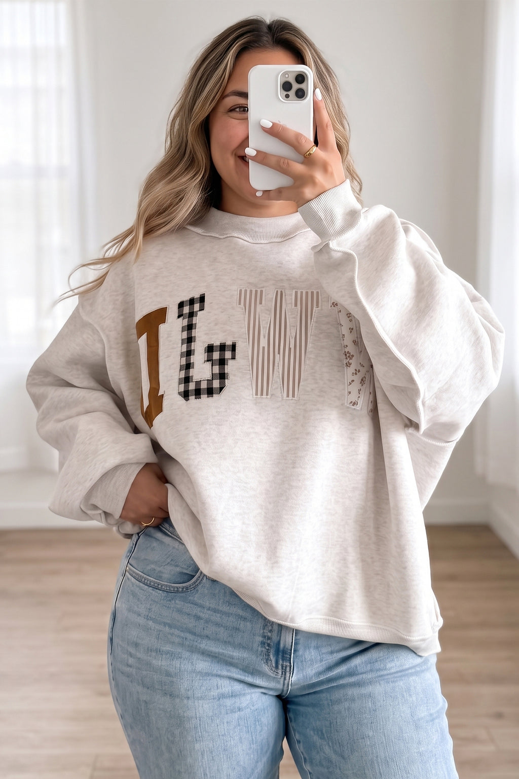 Coffee WWJD Mix Pattern Letter Graphic Exposed Seam Loose Plus Size Sweatshirt