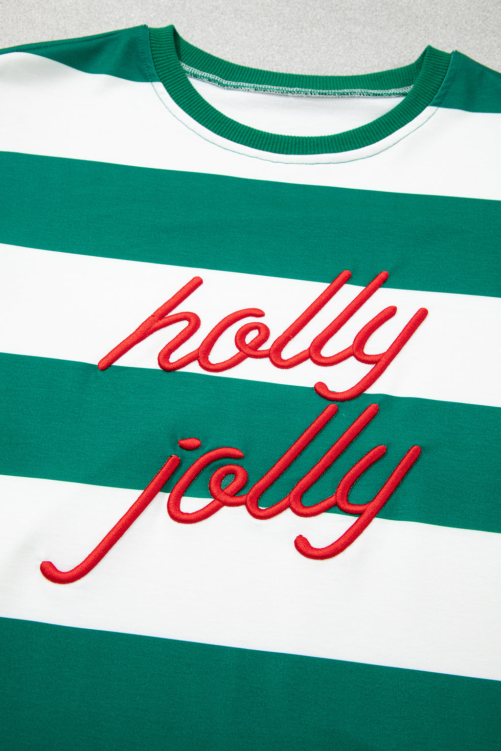 Green Stripe holly jolly Letter Embroidered Pullover Sweatshirt