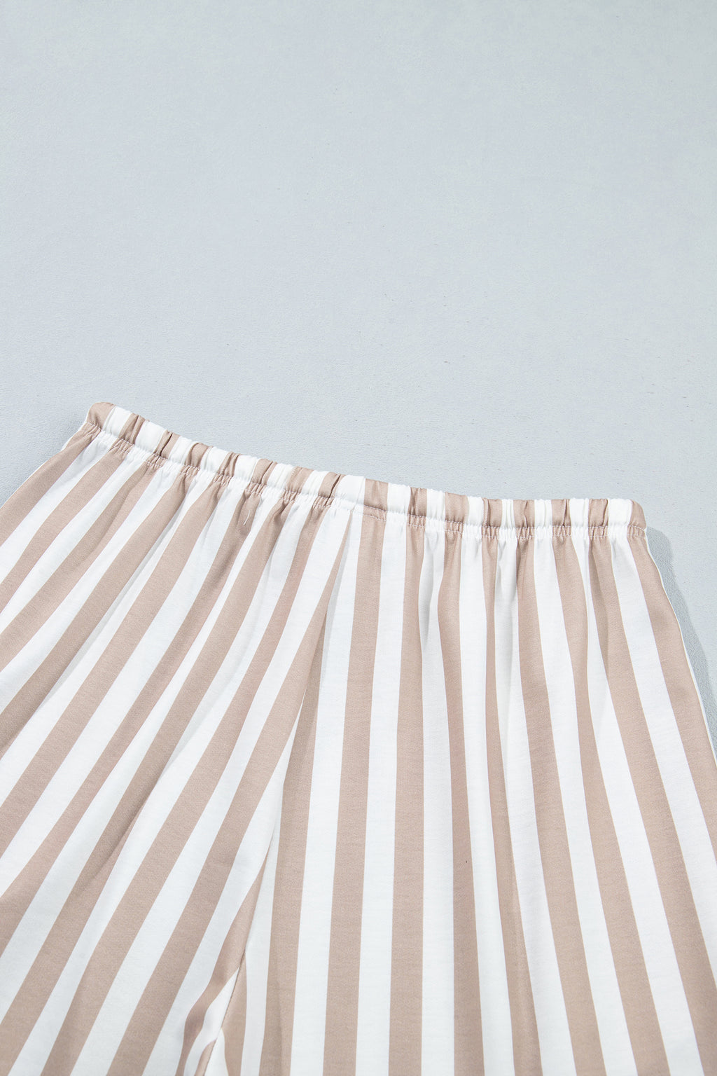 Smoke Green Striped Color Block Pullover Top Drawstring Shorts Set