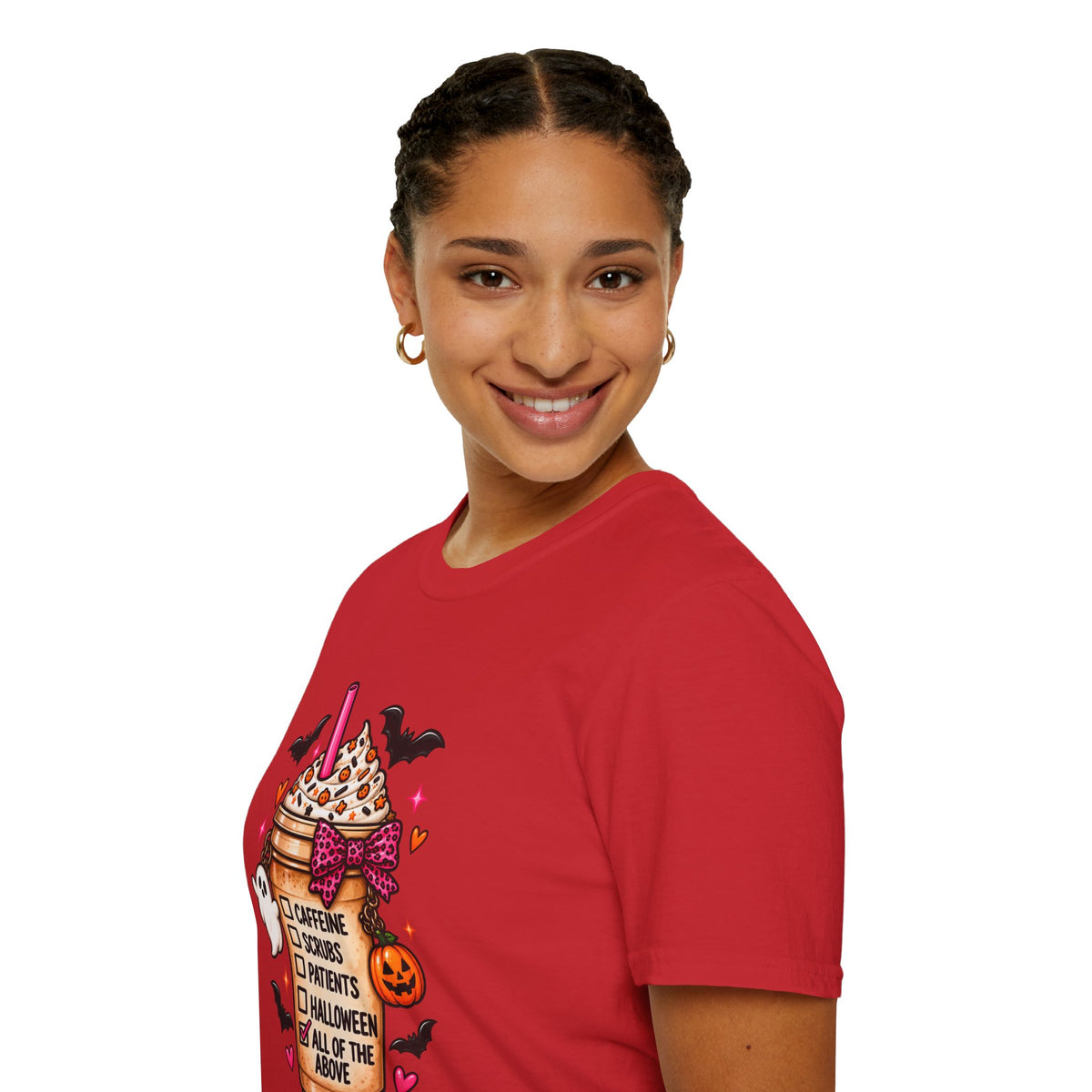 Halloween Nurse Coffee T-Shirt — "Caffeine, Scrubs, Patients" Fall Medical Tee
