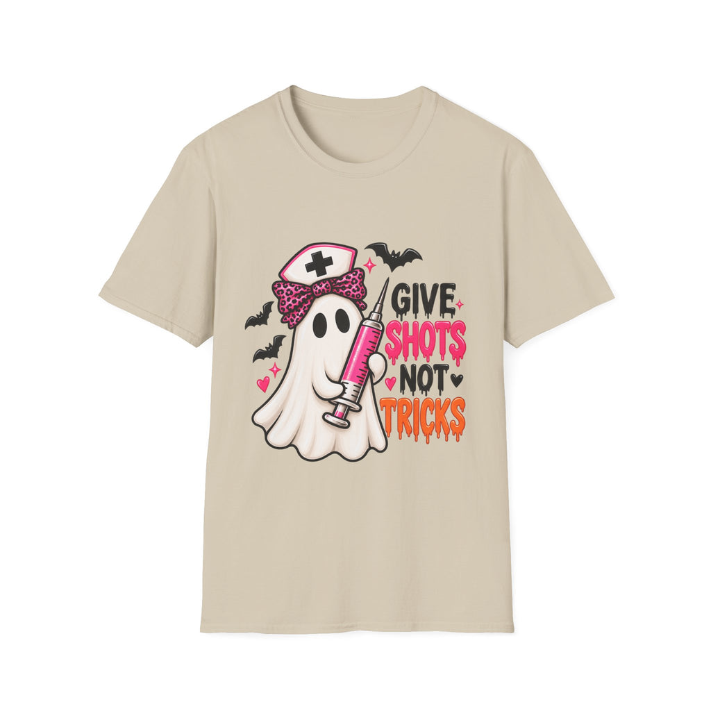 Halloween Nurse Ghost T‑Shirt — "Give Shots Not Tricks" Cute Medical Halloween Tee