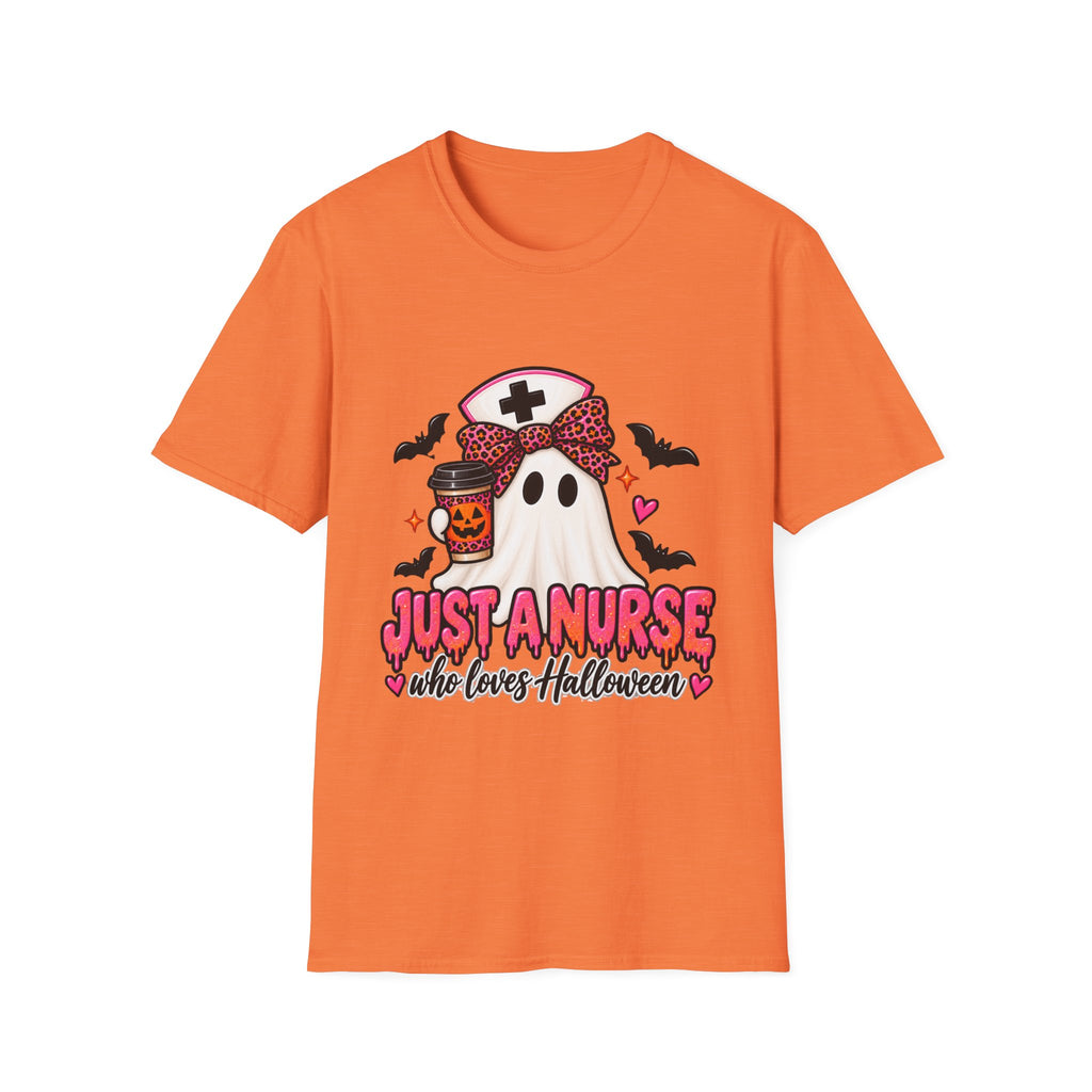 Halloween Nurse T‑Shirt – “Just a Nurse Who Loves Halloween” Ghost Design