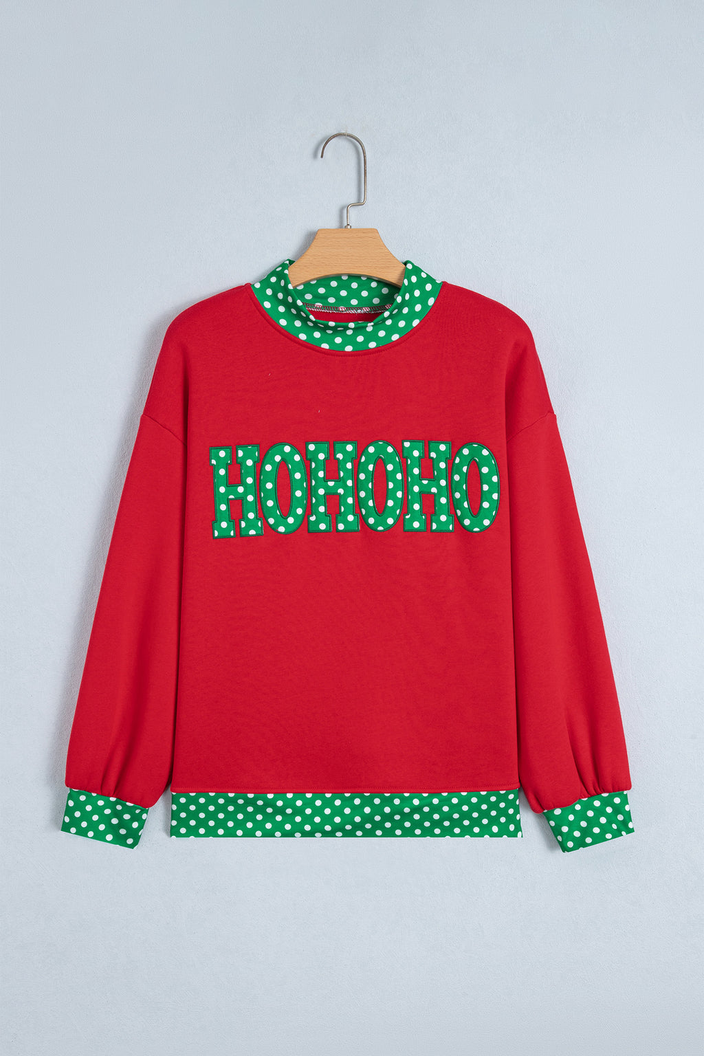 Grapefruit Orange Polka Dot Letter Print Contrast Trim Mock Neck Sweatshirt