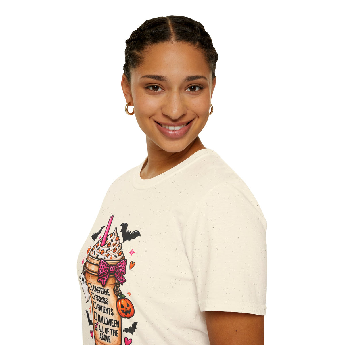 Halloween Nurse Coffee T-Shirt — "Caffeine, Scrubs, Patients" Fall Medical Tee