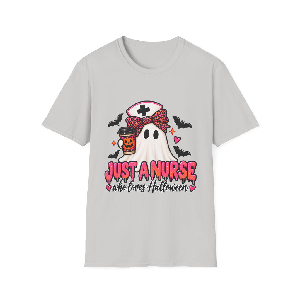 Halloween Nurse T‑Shirt – “Just a Nurse Who Loves Halloween” Ghost Design