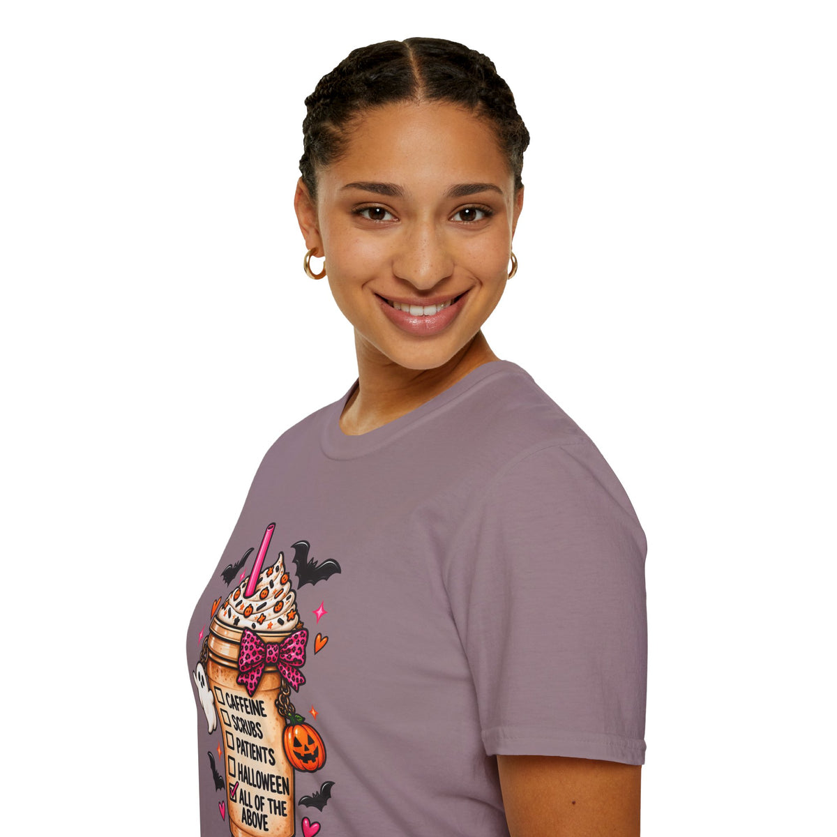 Halloween Nurse Coffee T-Shirt — "Caffeine, Scrubs, Patients" Fall Medical Tee