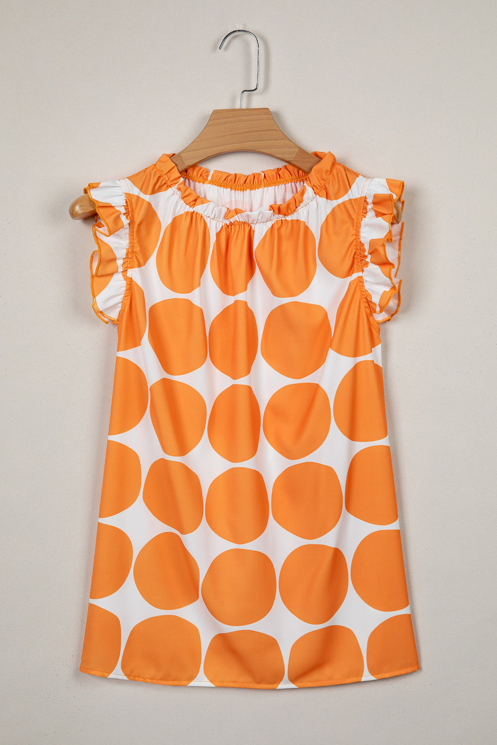 Blue Polka Dot Print Frilled Round Neck Shift Tank Top