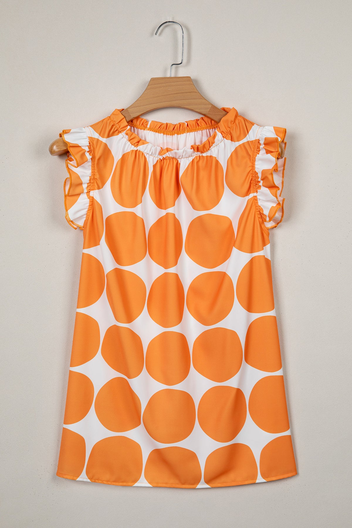 Blue Polka Dot Print Frilled Round Neck Shift Tank Top