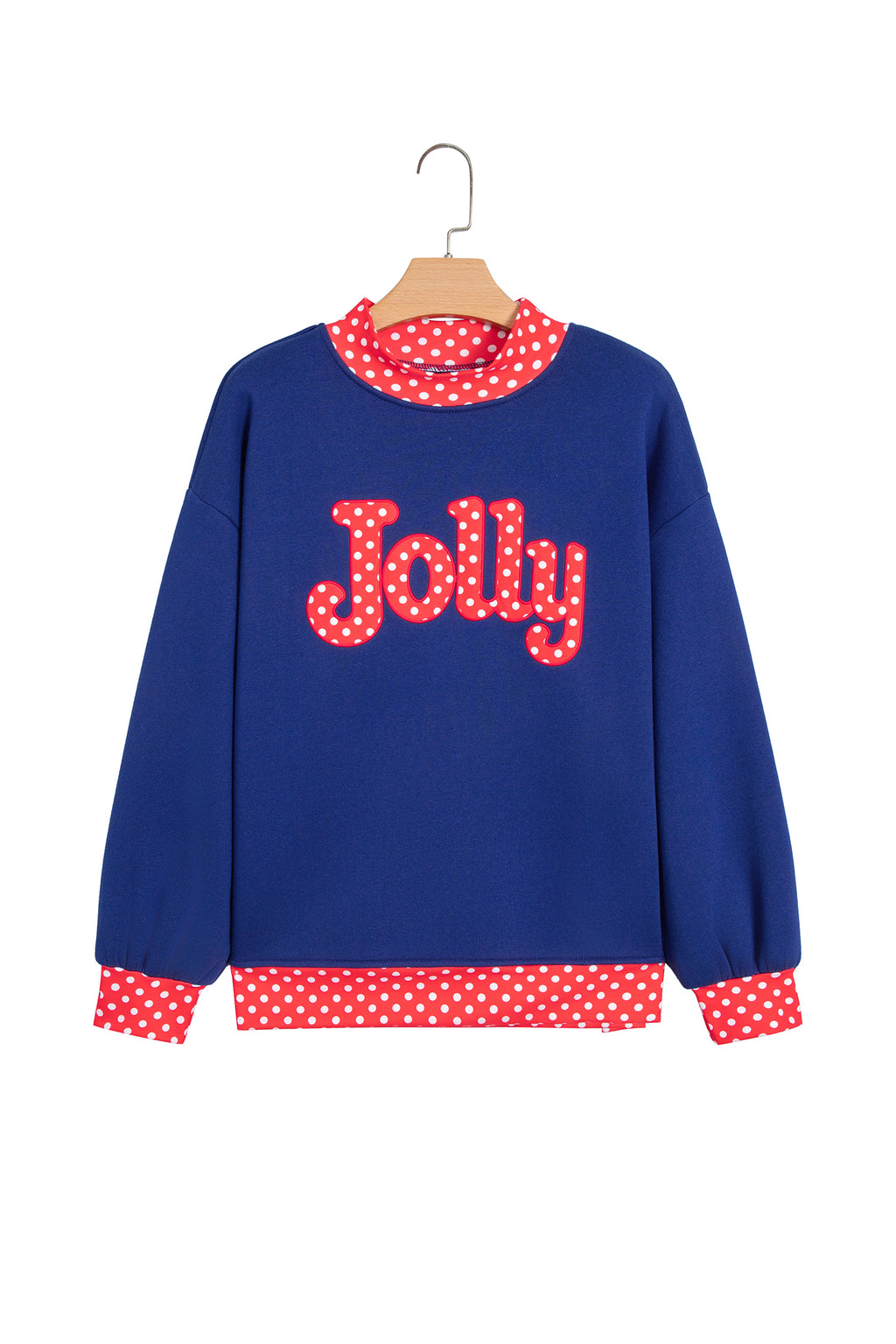 Grapefruit Orange Polka Dot Letter Print Contrast Trim Mock Neck Sweatshirt